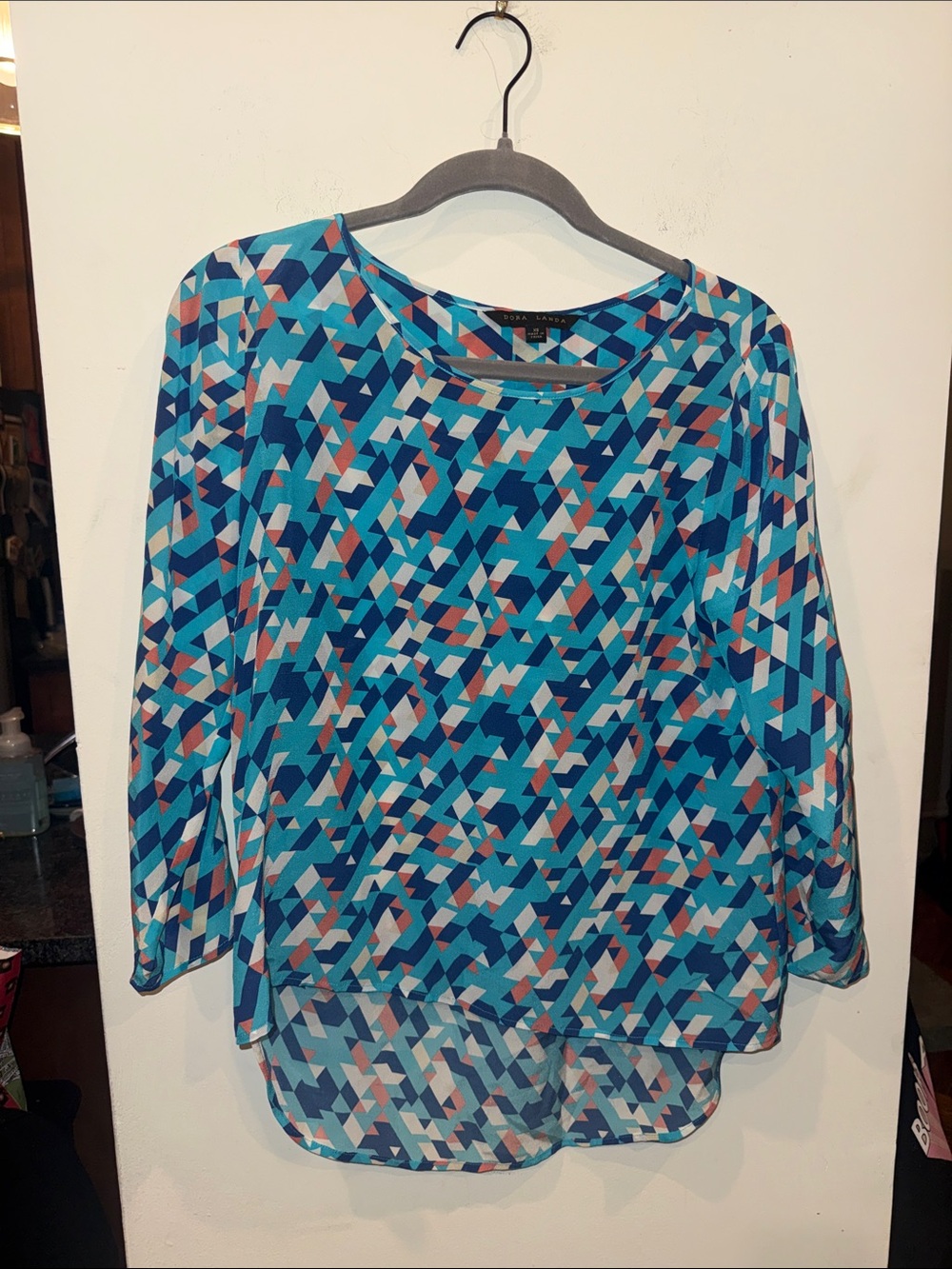 Dora Landa Turquoise geometric print  Long Sleeve Top XS